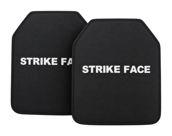 Two stand-alone hard armor plates marked STRIKE FACE